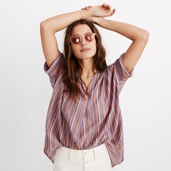 Madewell XS Courier Button Down Shirt Rainbow Stripe Back Buttons Oversized‎ - Picture 1 of 11